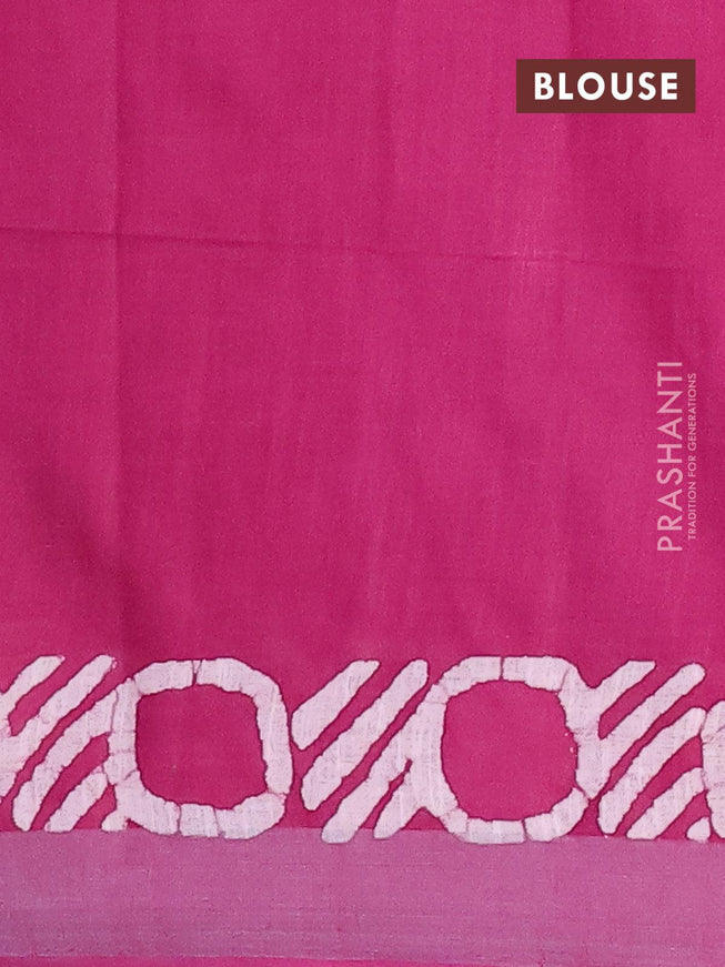 Linen cotton saree dark magenta with allover batik butta prints and silver zari woven border