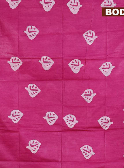 Linen cotton saree dark magenta with allover batik butta prints and silver zari woven border