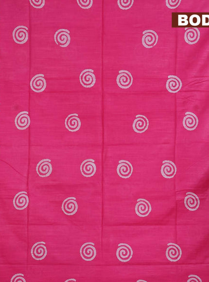 Linen cotton saree pink with allover batik butta prints and silver zari woven border