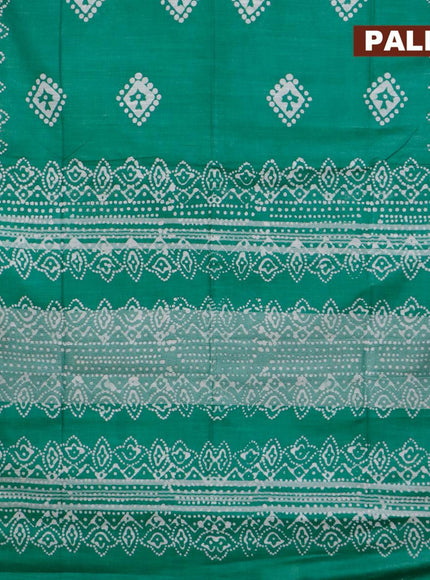 Linen cotton saree green with allover batik butta prints and silver zari woven border