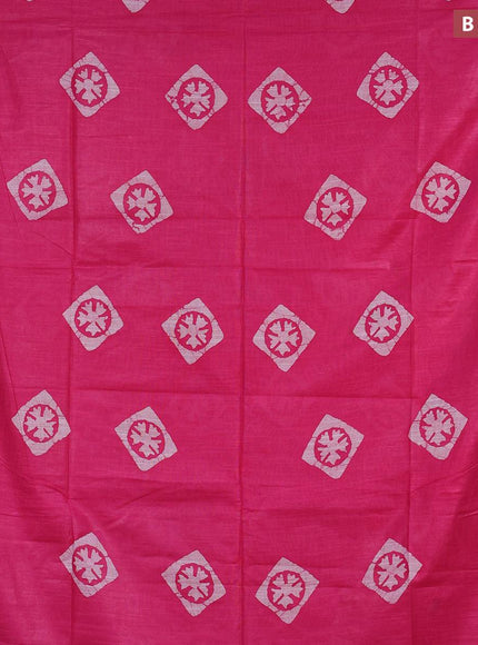 Linen cotton saree pink with allover batik butta prints and silver zari woven border