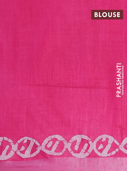 Linen cotton saree pink with allover batik butta prints and silver zari woven border