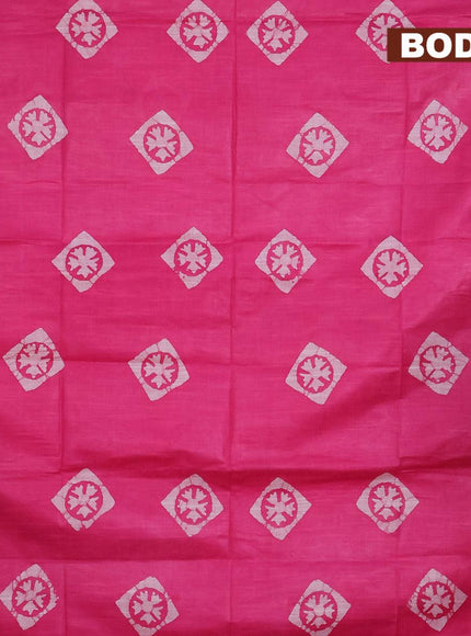 Linen cotton saree pink with allover batik butta prints and silver zari woven border