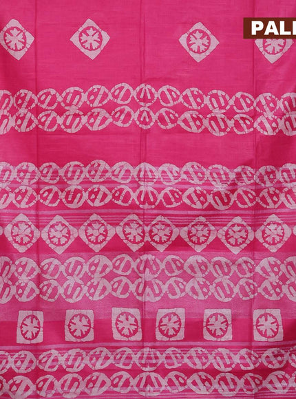 Linen cotton saree pink with allover batik butta prints and silver zari woven border