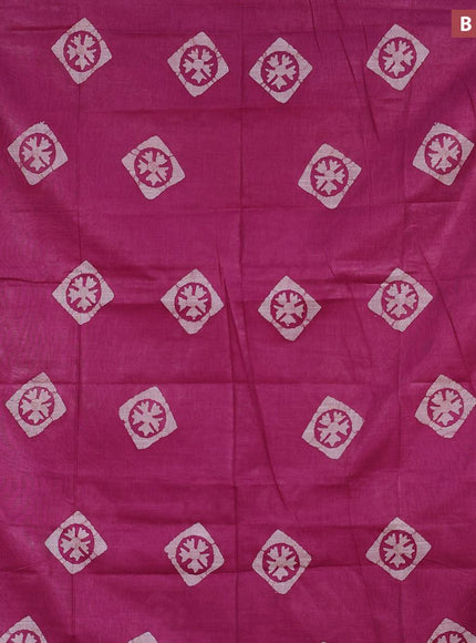 Linen cotton saree dark magenta with allover batik butta prints and silver zari woven border