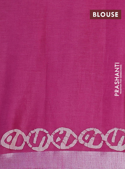 Linen cotton saree dark magenta with allover batik butta prints and silver zari woven border