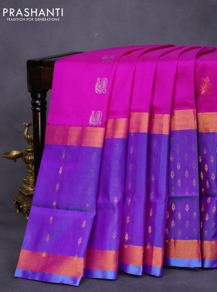 Pure uppada silk saree pink and blue with silver & gold zari woven buttas and long zari woven butta border