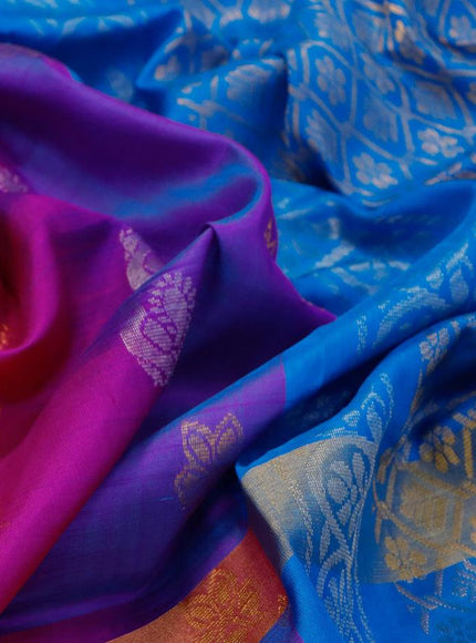 Pure uppada silk saree pink and blue with silver & gold zari woven buttas and long zari woven butta border