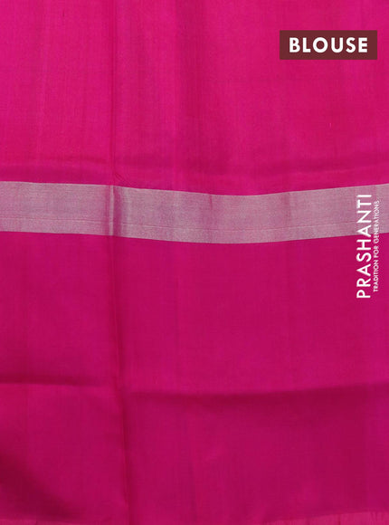 Pure uppada silk saree dual shade of pinkish yellow and magenta pink with thread & silver zari woven buttas and long silver zari woven paisley butta border