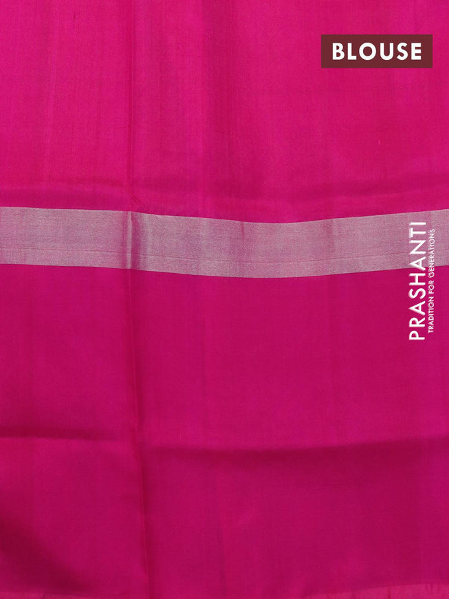 Pure uppada silk saree dual shade of pinkish yellow and magenta pink with thread & silver zari woven buttas and long silver zari woven paisley butta border