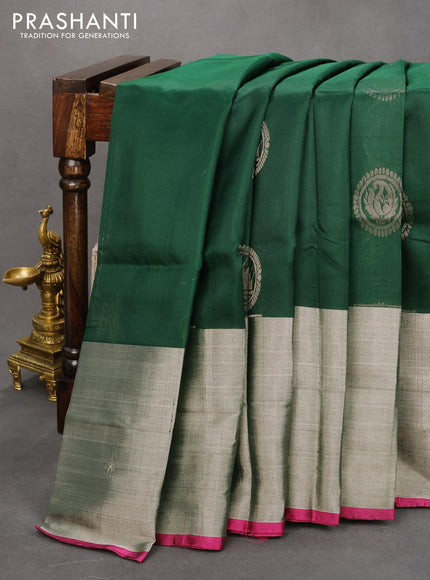 Pure uppada silk saree green and magenta pink with silver zari woven buttas and silver zari woven border