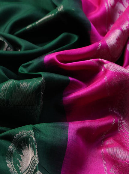 Pure uppada silk saree green and magenta pink with silver zari woven buttas and silver zari woven border