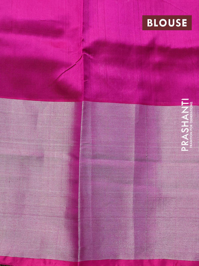 Pure uppada silk saree green and magenta pink with silver zari woven buttas and silver zari woven border