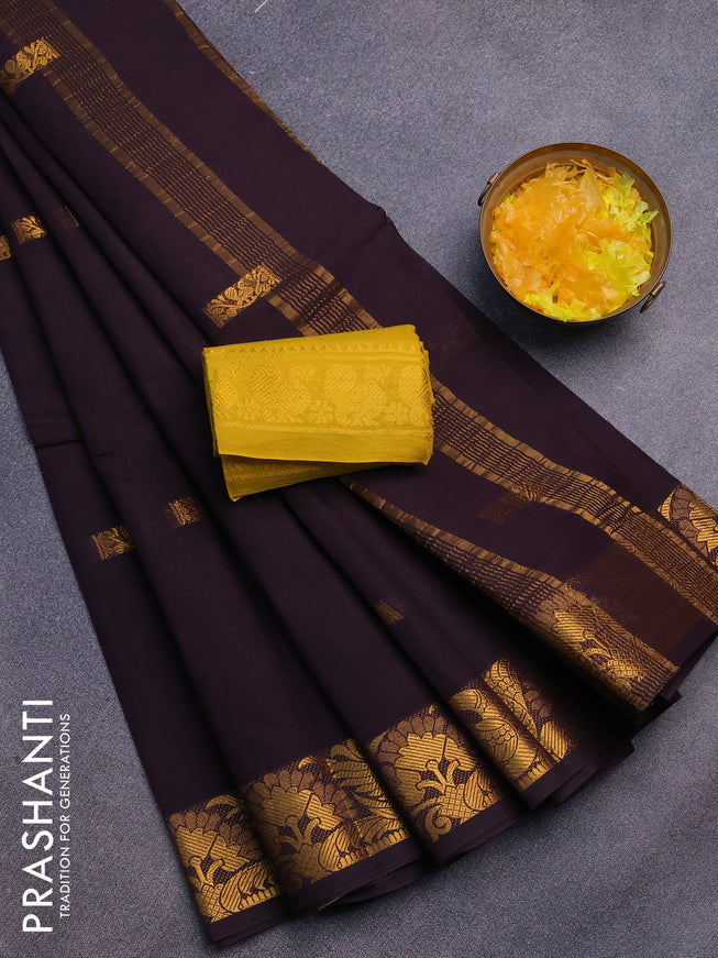 Sungudi cotton saree deep wine shade and mustard yellow with zari woven buttas and zari woven border with separate blouse