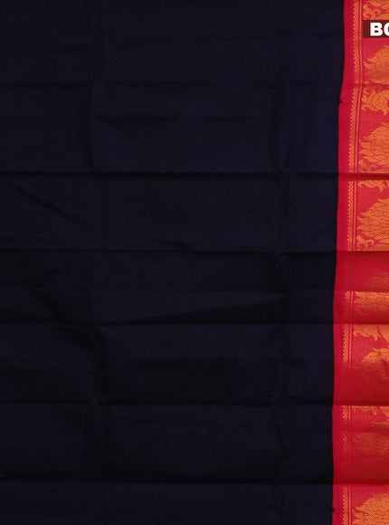 Sungudi cotton saree navy blue and pink with plain body and long zari woven annam border with separate blouse