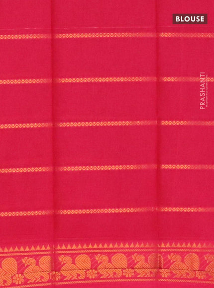 Sungudi cotton saree navy blue and pink with plain body and long zari woven annam border with separate blouse