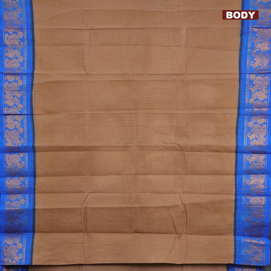 Sungudi cotton saree dark sandal and blue with allover zari checked pattern and zari woven annam border with separate blouse