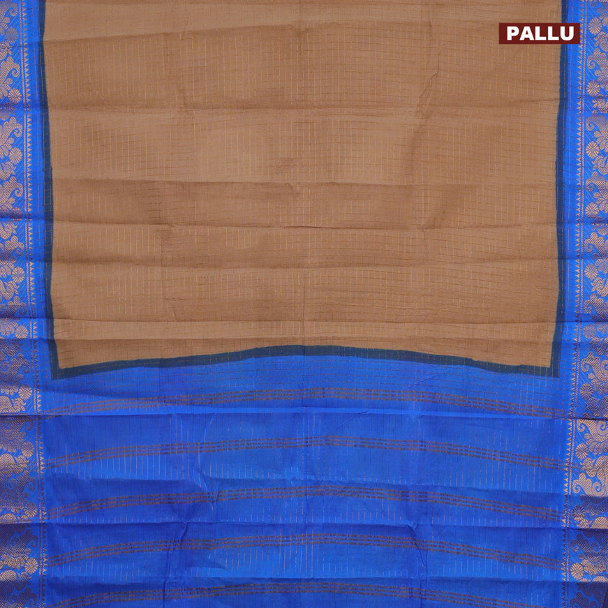 Sungudi cotton saree dark sandal and blue with allover zari checked pattern and zari woven annam border with separate blouse