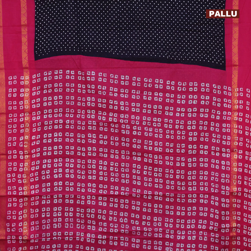 Sungudi cotton saree dark navy blue and pink with allover batik butta prints and rettapet zari woven border with separate blouse