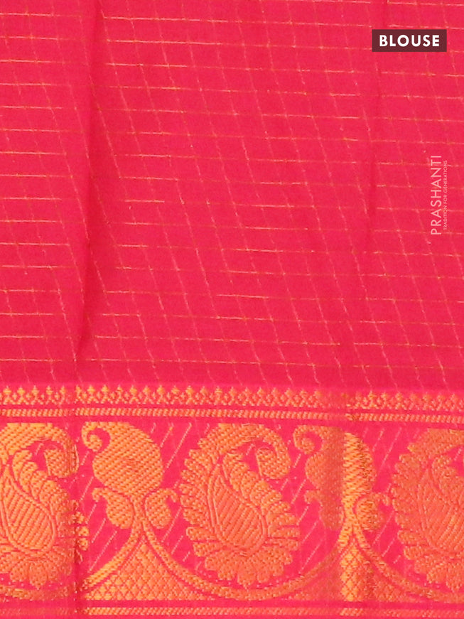 Sungudi cotton saree deep jamun and pink with allover zari checked pattern and zari woven border with separate blouse
