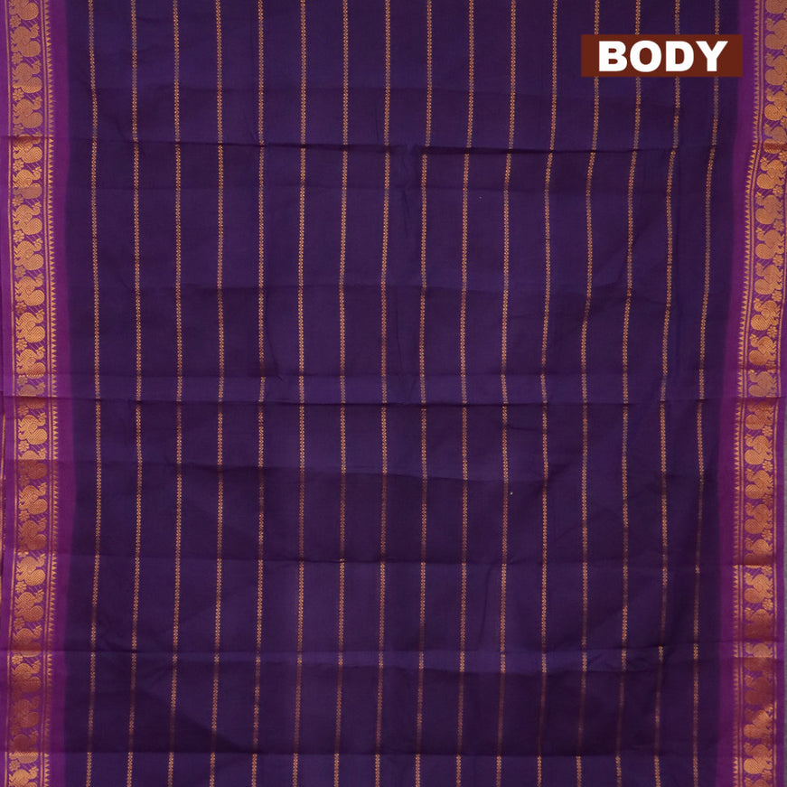 Sungudi cotton saree deep violet with allover zari woven stripes pattern and annam zari woven border with separate blouse