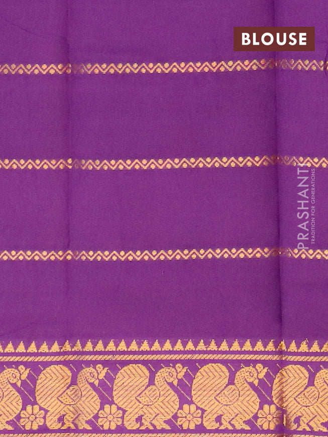 Sungudi cotton saree deep violet with allover zari woven stripes pattern and annam zari woven border with separate blouse