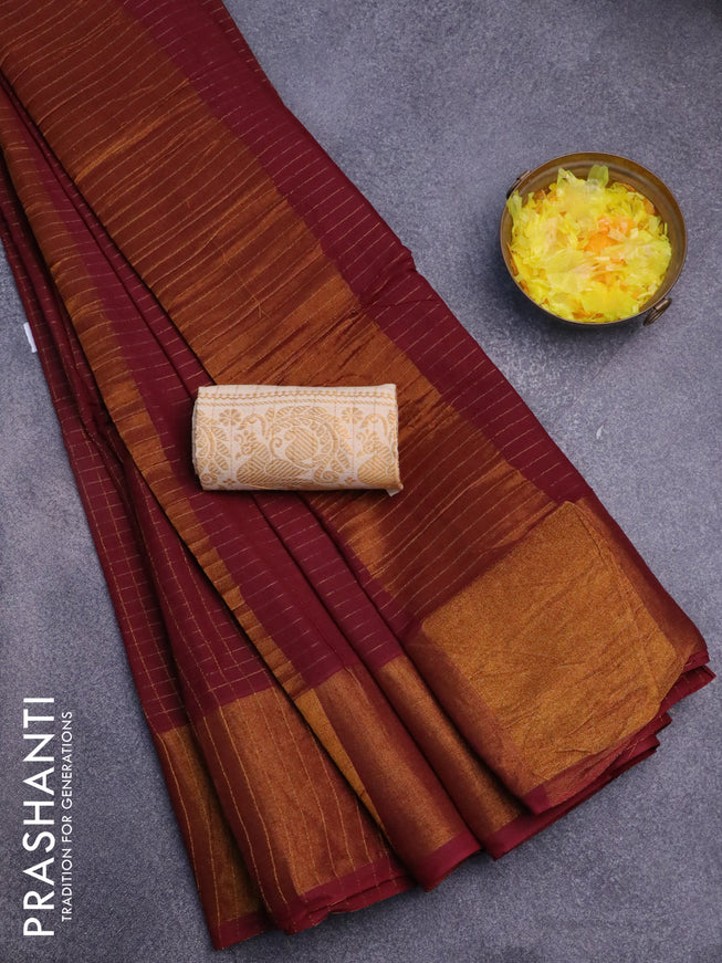 Sungudi cotton saree deep maroon and cream with allover zari checked pattern and zari woven border with separate blouse