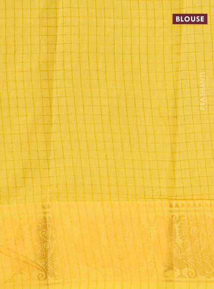 Sungudi cotton saree sandal and yellow with allover zari checked pattern and zari woven border with separate blouse