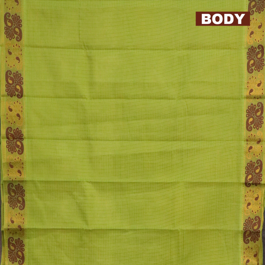 Sungudi cotton saree fluorescent green and cs blue with allover zari checked pattern and thread & zari woven border with separate blouse