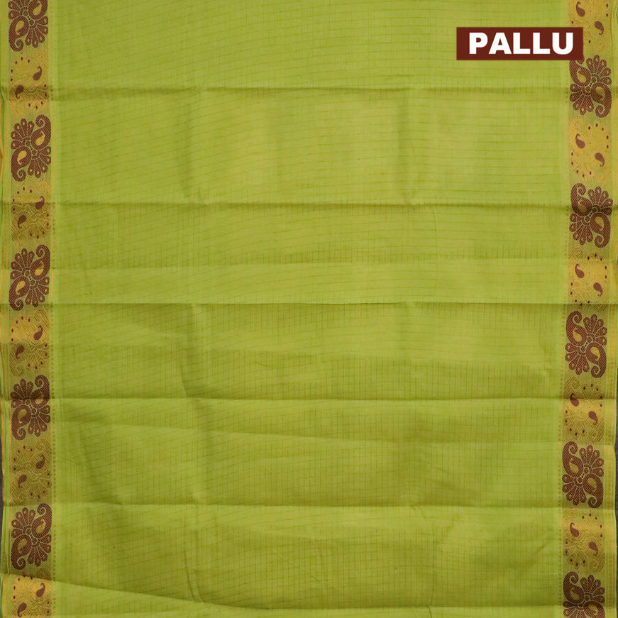 Sungudi cotton saree fluorescent green and cs blue with allover zari checked pattern and thread & zari woven border with separate blouse