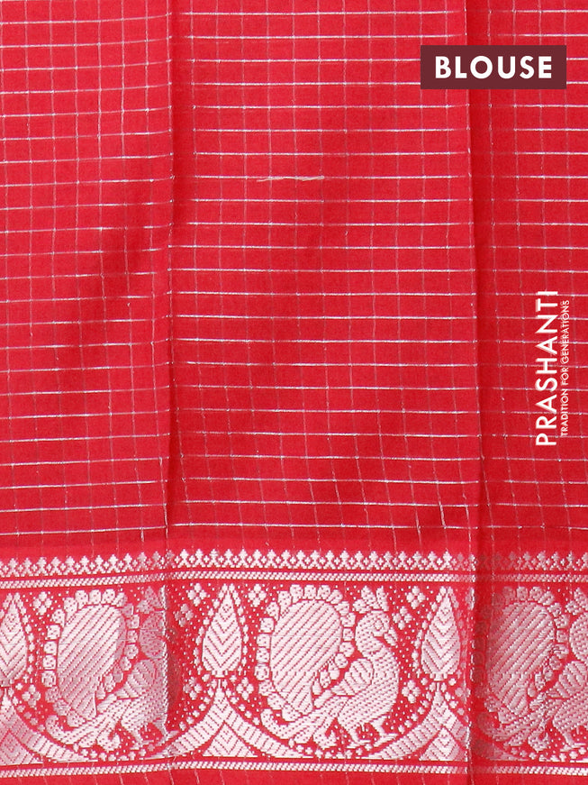Sungudi cotton saree deep wine shade and red with allover silver zari checked pattern and silver zari woven annam border with separate blouse