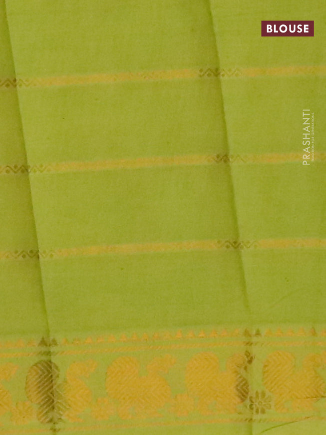 Sungudi cotton saree dark navy blue and fluorescent green with plain body and long annam zari woven border with separate blouse