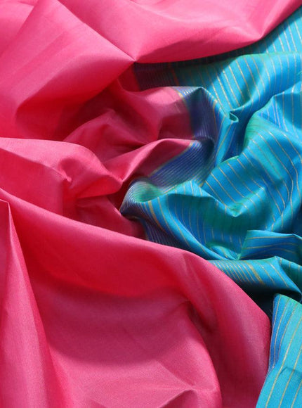 Pure soft silk saree pink and dual shade of teal blue with plain body and small zari woven border