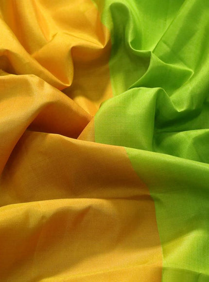 Pure soft silk saree mango yellow and light green with plain body and zari woven simple border