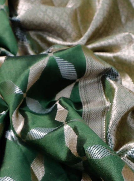 Chiniya silk saree green with allover silver & gold geometric weaves and zari woven border