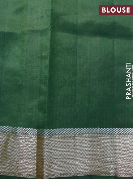 Chiniya silk saree green with allover silver & gold geometric weaves and zari woven border