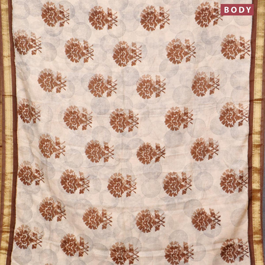 Malai silk saree beige and brown with allover prints and zari woven border