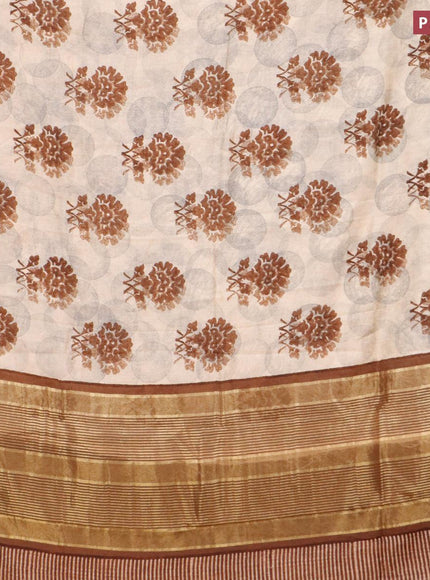 Malai silk saree beige and brown with allover prints and zari woven border