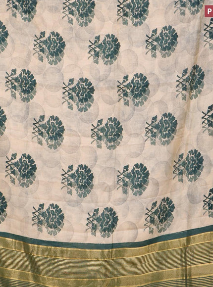 Malai silk saree beige and green with allover prints and zari woven border