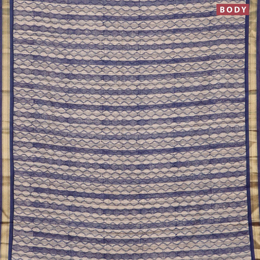 Malai silk saree cream and blue with allover prints and zari woven border