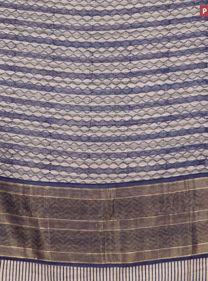 Malai silk saree cream and blue with allover prints and zari woven border