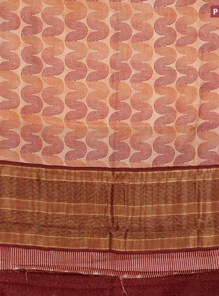 Malai silk saree beige rust shade and maroon with allover zig zag prints and zari woven border