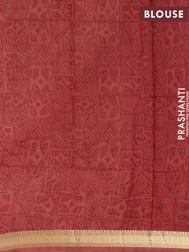 Malai silk saree beige rust shade and maroon with allover zig zag prints and zari woven border