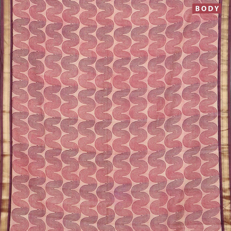 Malai silk saree beige magenta pink and wine shade with allover zig zag prints and zari woven border