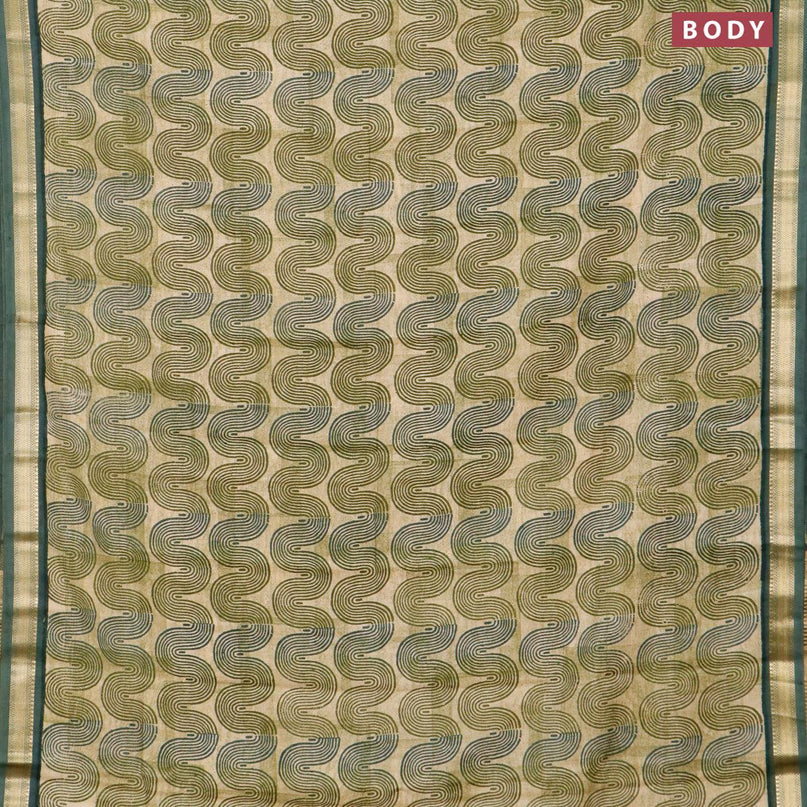 Malai silk saree beige mehendi green and green shade with allover zig zag prints and zari woven border