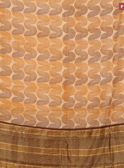 Malai silk saree mustard shade and brown with allover zig zag prints and zari woven border