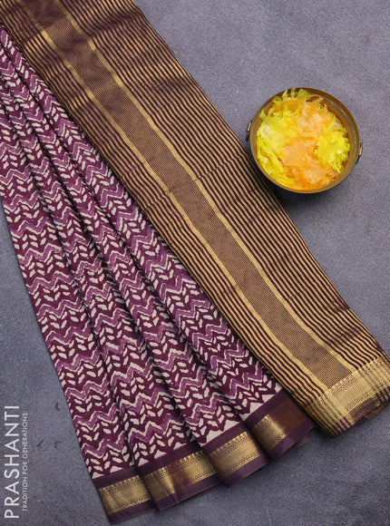 Malai silk saree jamun shade and deep jamun with allover prints and zari woven border