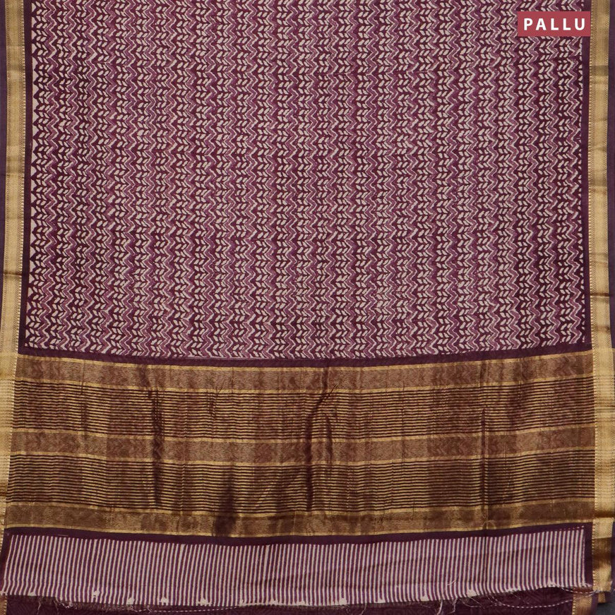 Malai silk saree jamun shade and deep jamun with allover prints and zari woven border