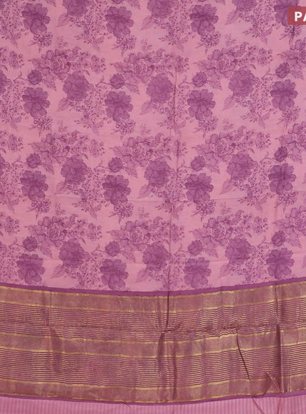 Malai silk saree pastel pink and mauve pink with allover floral prints and zari woven border