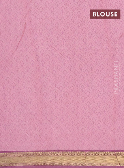 Malai silk saree pastel pink and mauve pink with allover floral prints and zari woven border